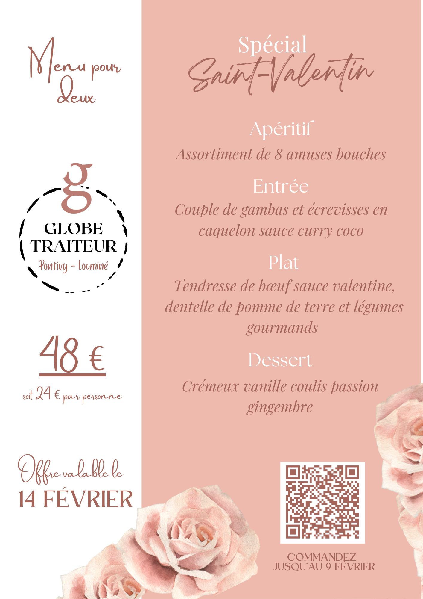 Menu "Saint-Valentin" pour deux personnes